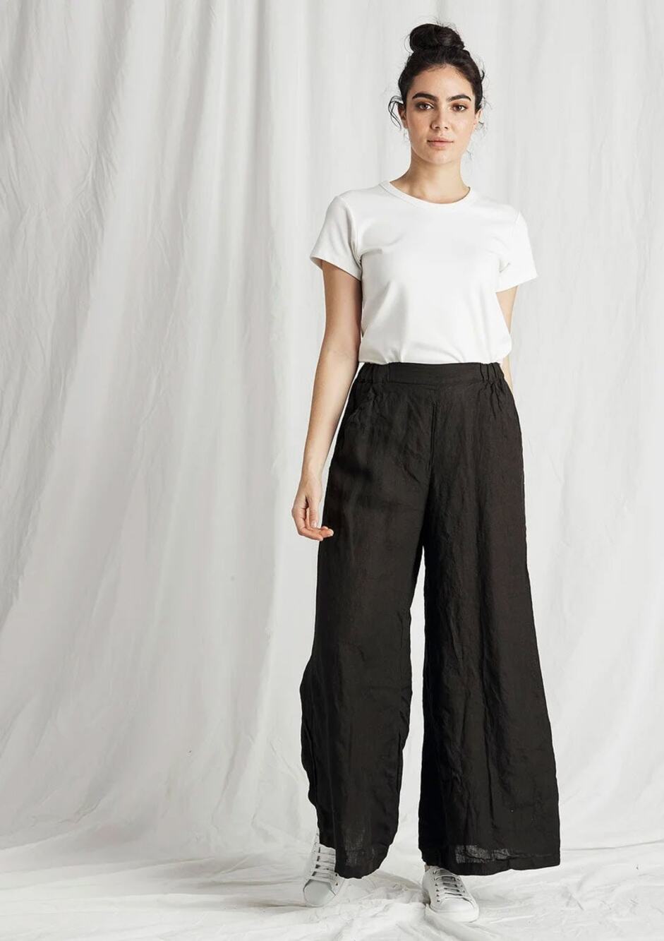 CP Shades Wendy Wide Leg Linen Pants Black Large L